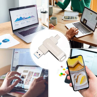 Clé USB 3.0 double interface 2-en-1 en métal, mini stockage portable avec garantie de 2 ans pour téléphone, ordinateur portable, PC, bureau, extérieur