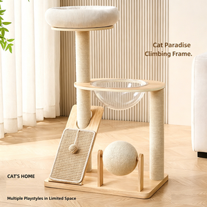 Árbol rascador clásico integrado para gatos con bola giratoria de juguete - Condominio para gatos de madera de pino de alta calidad, 4 niveles, OEM ODM disponible - Product Image 2