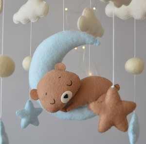 Teddy Bear Moon Baby mobile Nursery decor bear on the moon mobile culla stelle e nuvole mobile - Product Image 2