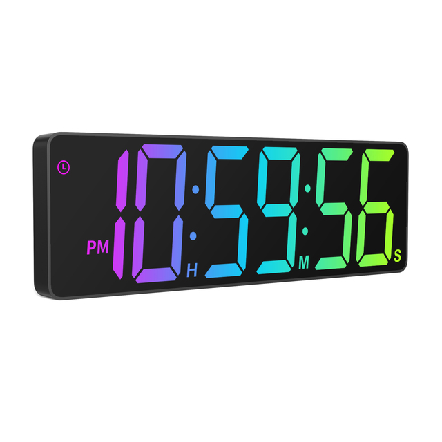 Large Modern Plastic Digital LED Wall Clock Calendar Timer 18 RGB Color Modes 99-Hour Countdown/Up Full-Function IR Remote