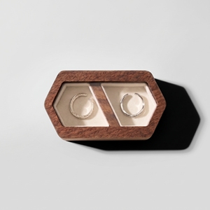 Wooden Double Slot <b>Ring</b> <b>Box</b> Walnut Hexagon Shape Jewelry Storage Holder For Wedding Engagement <b>Rings</b> - Product Image 1