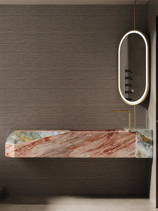 Lavabo de Pared Integrado de Piedra de Lujo <span class=keywords><strong>Rosa</strong></span>, Mueble de Baño con Lavabo, Lavamanos Personalizado - Product Image 2