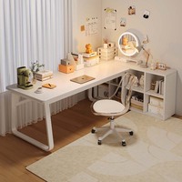 Bureau d'ordinateur en bois moderne et minimaliste avec étagère et tiroirs de rangement, éco-responsable, convertible, pour chambre à coucher, bureau ou poste de travail.