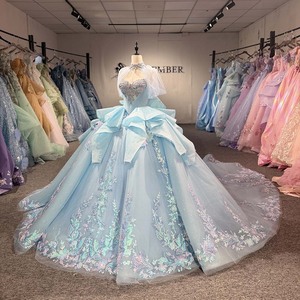 8554 Baby Blue Candy Color Layered <b>Tulle</b> Party Gown Appliques Beaded Sweetheart Jeweled Bodice Oversized Bow <b>Skirt</b> for Awards - Product Image 2