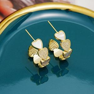 Women's Gold Plated 925 <b>Silver</b> Princess Cut C-Shaped <b>Earrings</b> with Zircon and Pearl Trendy High Luxury Design New Love Set - Product Image 1