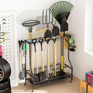 Garage <b>garden</b> tool organizer, multi-functional storage rack with <b>hooks</b>, metal patio tool rack organizer. - Product Image 2