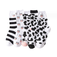 Automne hiver coton chaussettes mignon noir blanc vache motif tacheté INS polyvalent mi-longueur beauté tricoté Techniques pour l'été