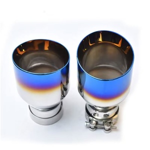 Punta de escape universal de doble capa de acero inoxidable con acabado azul quemado, directamente de fábrica, para silenciador de coche. - Product Image 2