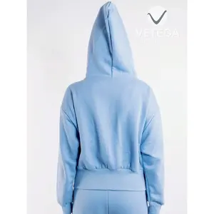 Ensemble de vêtements de sport pour femme Vetega, sweat-shirt à capuche bleu uni, pantalon, fermeture éclair, extensible moyen, confortable, élégant, vêtements de sport - Product Image 2