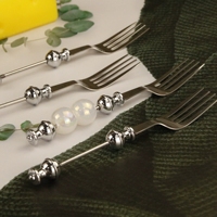 Fourchettes à pâtes personnalisables en acier inoxydable avec perles, vaisselle durable, pour la cuisine