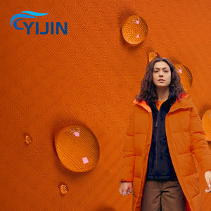 Tissu en taffetas de nylon à double ligne à carreaux orange vermillon avec revêtement en membrane PU spéciale pour veste <span class=keywords><strong>longue</strong></span> en duvet de canard pour femme - Product Image 1