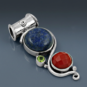 Art Palace 925 Silver Lapis Lazuli Charm With <b>Red</b> And Green Gemstones Rhodium Plated Vintage Style Unisex Pendant - Product Image 1