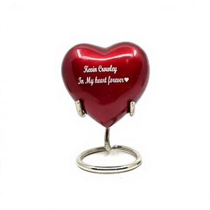 Urne funéraire décorative en forme de cœur rouge foncé avec accent cristal, urne commémorative pour cendres d'adultes, urne cœur souvenir - Product Image 4