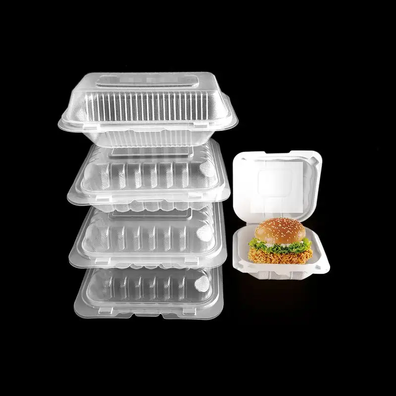Складной контейнер для ланча с логотипом под заказ, 9x6 или 8x8, прямоугольные контейнеры для гамбургеров на вынос с откидными крышками