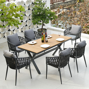 Barato restaurante café bistró cuerda tejido al aire libre 6 + 1 Juego de comedor - Product Image 3