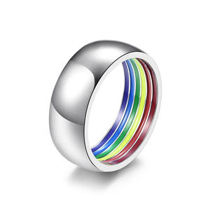 Unisex Rainbow Striped Titanium Steel <b>Ring</b> Gold Finish Daily Wear Fashion Jewelry - Product Image 5