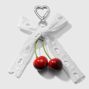 Portachiavi Artigianale <span class=keywords><strong>con</strong></span> Fiocco in Pizzo Leopardato e Ciliegia, Ciondolo Vintage a Forma di Cuore, Regalo Estetico per Donne - Product Image 4