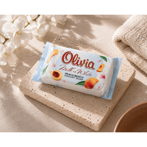 Peach Scented Gentle Moisturizing Bar <b>Soap</b> with Glycerin and Lanolin for Daily Hand and Body Care 45 g Olivia Milk N White - Product Image 2