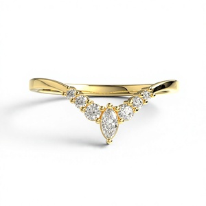 Bague de fiançailles empilable en forme de V incurvée, plaquée or 18K 14K, avec diamant de laboratoire taille marquise et taille brillant rond, style vintage - Product Image 1