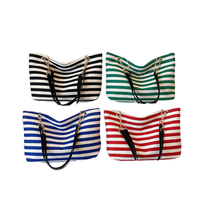 Nouveau sac fourre-tout rayé pour femme, grande capacité, fermeture à glissière sur deux épaules, doublure en polyester, sac à main tendance de style coréen - Product Image 1
