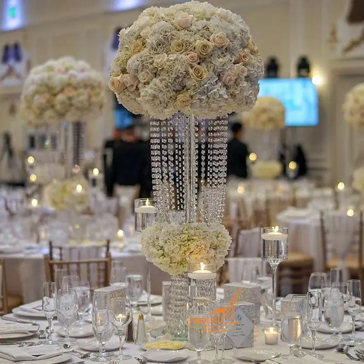 शादी की मेज शीर्ष सजावट गोल आकार फूल व्यवस्था centerpieces कांच फांसी कण फूल खड़ा थोक