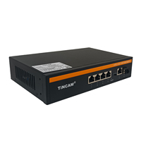 TiNCAM 4-Port 10/100M PoE Switch 1 Gigabit Uplink 1SFP IEEE802.3 Af/at 250M Mendukung VLAN Power Over Ethernet untuk Sistem CCTV
