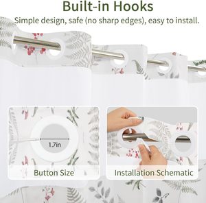 LIVING Green Leaf No Hook Blackout Shower Curtain Snap Liner Set 71x74 |   Style Bohème Vintage Neutre Forêt Botanique Ferme - Product Image 5