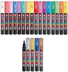 Posca ชุดสีมาร์กเกอร์ครบช่วง,สีโปสเตอร์มิตซูบิชิปากกาทำเครื่องหมายสีทั้งหมดจุดวิจิตรพิเศษ PC-1M