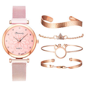5 ensembles <span class=keywords><strong>DISU</strong></span> or Rose femmes montre ensemble haut marque dame montre-bracelet maille femme horloge pour livraison directe relogio feminino - Product Image 2
