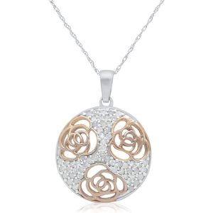 Collar con colgante de flor de diamante Ornaatis, 0,55 quilates, corte redondo, oro de dos tonos sobre plata 925 para mujer - Product Image 1