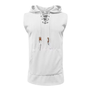 Vente flash : Nouveau gilet grande taille pour homme, fin, décontracté, à capuche, couleur unie, sans manches, avec lacets, pour l'été - Product Image 6