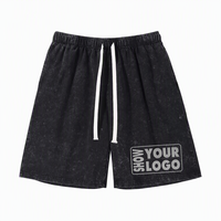 Celana Pendek Tiga Perempat Gaya Amerika 240g Retro Washed-and-distressed Batik Tali Serut Solid Oversized Trendy Kasual