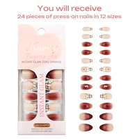 Faux ongles à presser faits main en ABS, forme amande, longueur moyenne, design 3D de luxe avec strass, style Ins, pour soirées et événements.