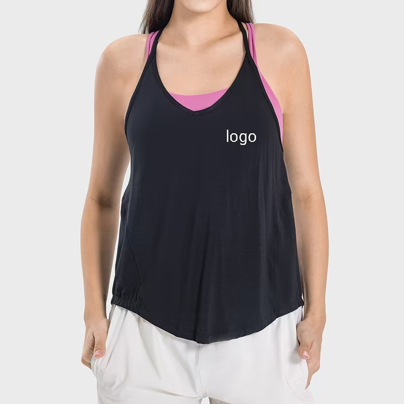 New Unisex Outdoor Lightweight Soft Polyester Moisture-wicking Quick-drying Sports Tank Top with Side Slit Drawstring Yoga Top