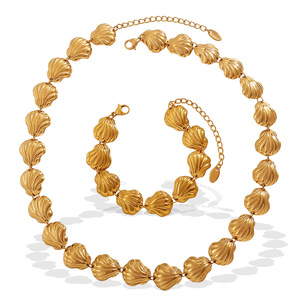 New Fashion 18K Gold Plated <b>Shell</b> Texture Jewelry Set Anti-fade Dainty <b>Bracelet</b> Necklace Stackable INS Style Versatile Women - Product Image 5