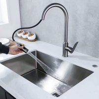 Robinet mélangeur de cuisine de luxe gris bronze en laiton massif, extractible, chaud/froid, pivotant à 360°