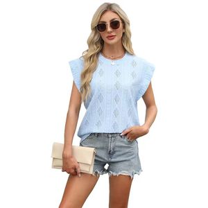 Camiseta Holgada de Manga Corta para Mujer, Primavera-Verano, Diseño Jacquard, Estilo Casual, Color Liso - Product Image 3