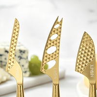 Ensemble de 3 couteaux à fromage en acier inoxydable, épandeur à beurre, trancheur de fromage, finition dorée PVD, manche texturé, passe au lave-vaisselle