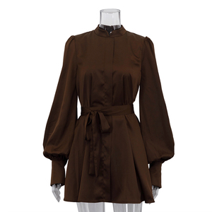 Vestidos Camiseros Largos Marrones con Cinturón a la <span class=keywords><strong>Moda</strong></span> 2025, Ropa de Mujer, Vestido Camisero para Mujer - Product Image 4