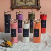 Bougie parfumée aux sept chakras, faite à la main, en cire végétale, forme de croissant de lune, décor de fleurs séchées, vœu spirituel, rituel magique, maison