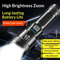 Lampe torche LED rechargeable Type-C avec fonction zoom, écran LCD, corps étanche en ABS, indice de protection IP44, pour le camping et une utilisation tactique