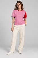 Pull en tricot à manches courtes personnalisé pour femme, col rond, color block, décontracté, vente en gros, fabricant