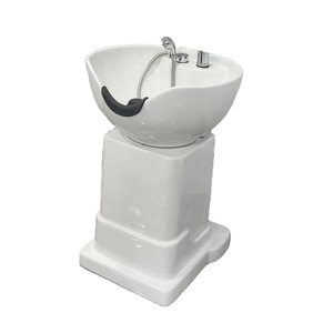 Lit de lavage capillaire vertical pour salon de coiffure, avec bac en céramique mobile et fonction de rinçage assis - Product Image 5