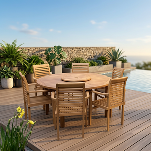 Solid Teak Traditional Indoor/Outdoor Garden Chair Set 6 Seater Patio Furniture Weather Resistant Slatted Seat Customized Color - Product Image 3