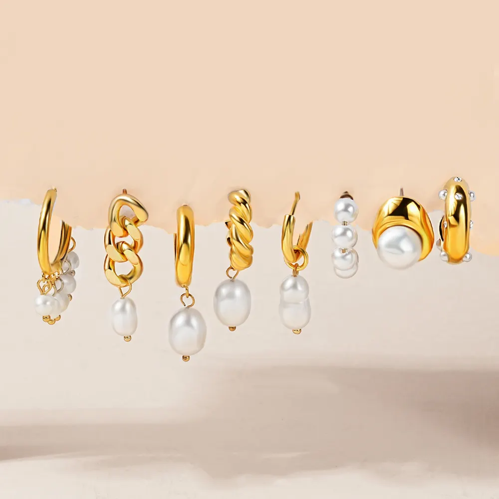 Toposh Rock custom hoop stainless steel minimalist freshwater pearl fashion earings jewelry women dangling set