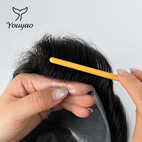 Système capillaire pour hommes, base en PU pleine peau 0,04mm-0,06mm, double nœud arrière, boucle en V à l'avant, ligne de cheveux naturelle, toupet