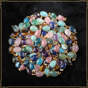 Pendentifs en pierres précieuses naturelles à facettes (améthyste, quartz rose, amazonite) plaqués or, prix d'usine, pour la fabrication de bijoux DIY - Product Image 1
