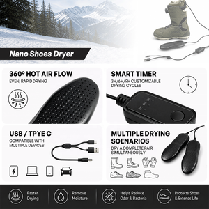 Séchoir et stérilisateur de chaussures Nano 2-en-1, rechargeable par USB, pliable, électrique, avec minuterie, séchage rapide pour toutes les chaussures - Product Image 4