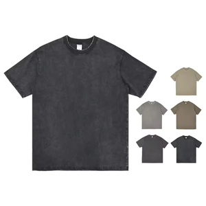 Camiseta de manga corta holgada y extragrande para hombre, 100% algodón, tejido sólido, de alto gramaje, anti-bolitas, estilo vintage, con efecto lavado ácido, venta al por mayor OEM - Product Image 1