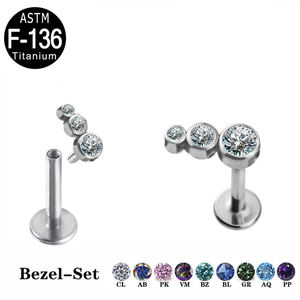 Usine ASTM F136 titane 16G anneau à lèvres 3 CZ & opale Labret corps Piercing bijoux en gros - Product Image 6